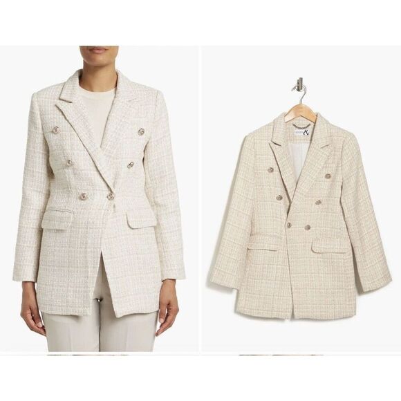 Belle & Bloom Princess Polina BEIGE Tweed Button Blazer Cream MSRP $219 Medium - Picture 1 of 10